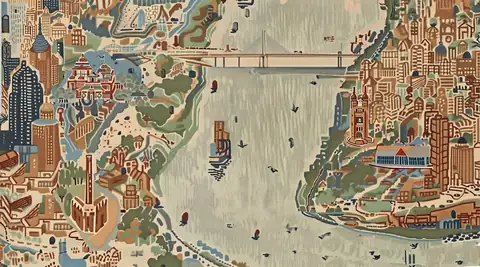 Dadar Scape, the Bhadohi hand-tufted carpet's final artwork: Mahim Bay from above with the Mithi River and the Sea Link.